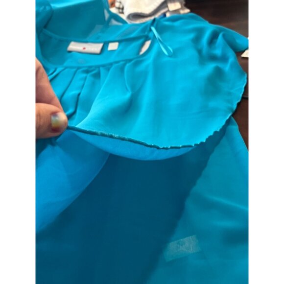 Avenue Studio Turquoise Ruffle Layered Sheer Blouse 22/24 Lightweight Elegant - Picture 9 of 12